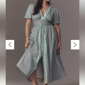 NWT Anthropologie 3X The Katerina Button-Front Dress in Green